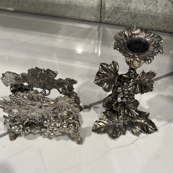 Arthur Court Silver Baroque Candle Holder and napkin holder